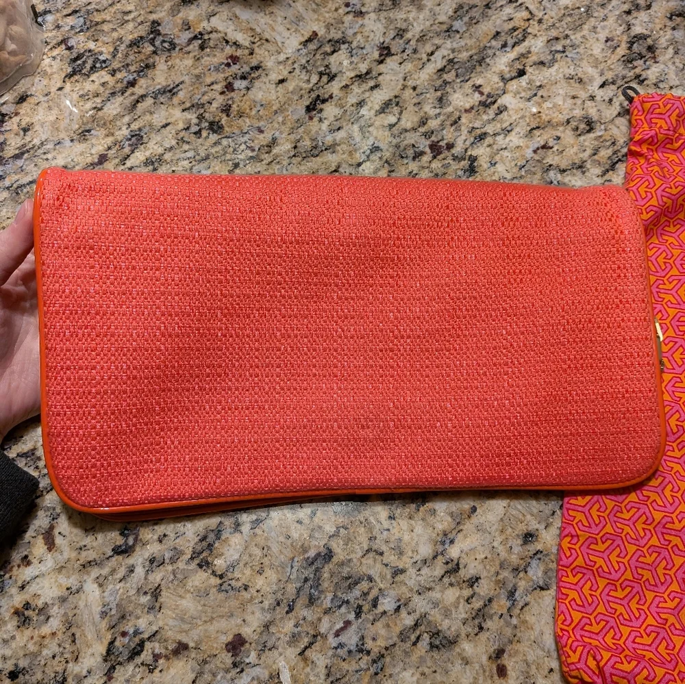 Tory Burch Pink Coral Purse Clutch with Gold Accents - Picture 2 of 16